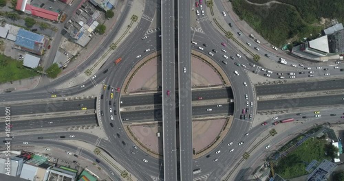 drone zoom out of Huge round about, Rama V junction, 4k video