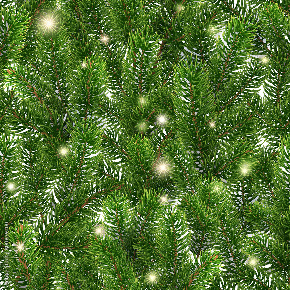 Seamless green pattern from Christmas tree branches. Realistic ...