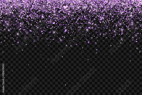 Lilac falling glittering particles on transparent background. Vector
