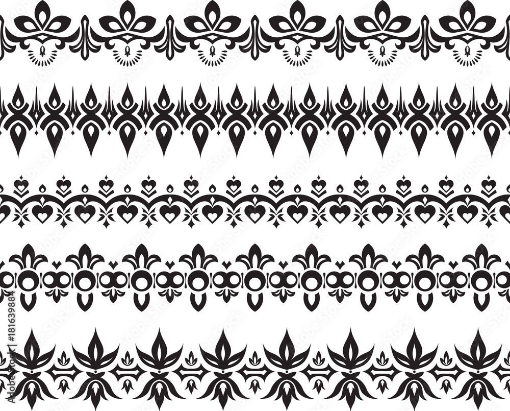 Decorative elements in floral style with leaves, hearts for your design, tattoo or border