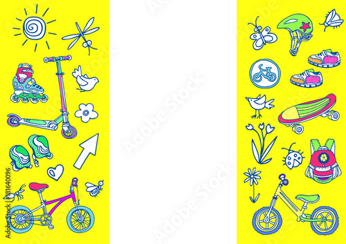 Template. Set of sporting goods for kids. Vector