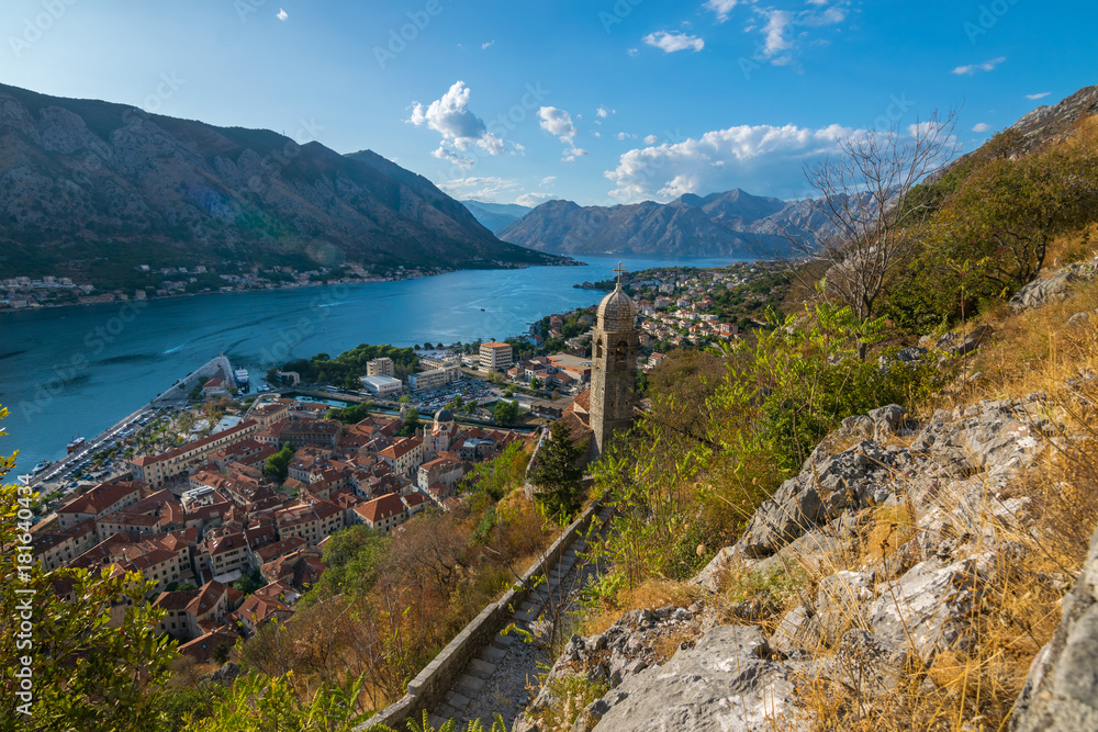 The old Mediterranean port of Kotor, Kotor fortress, Bay of Kotor, Kingdom of Dalmatia, Balkan Peninsula, Montenegro, Europe