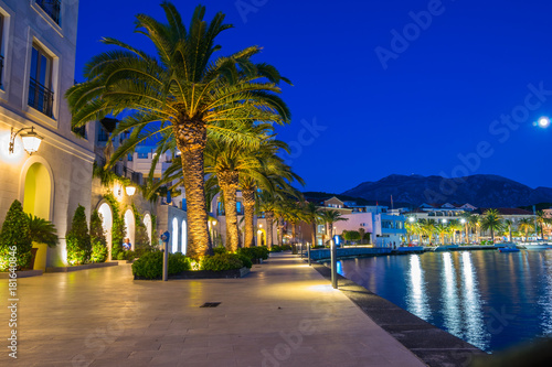 Tivat by night, Port of Montenegro, Kingdom of Dalmatia, Balkan Peninsula, Montenegro, Europe