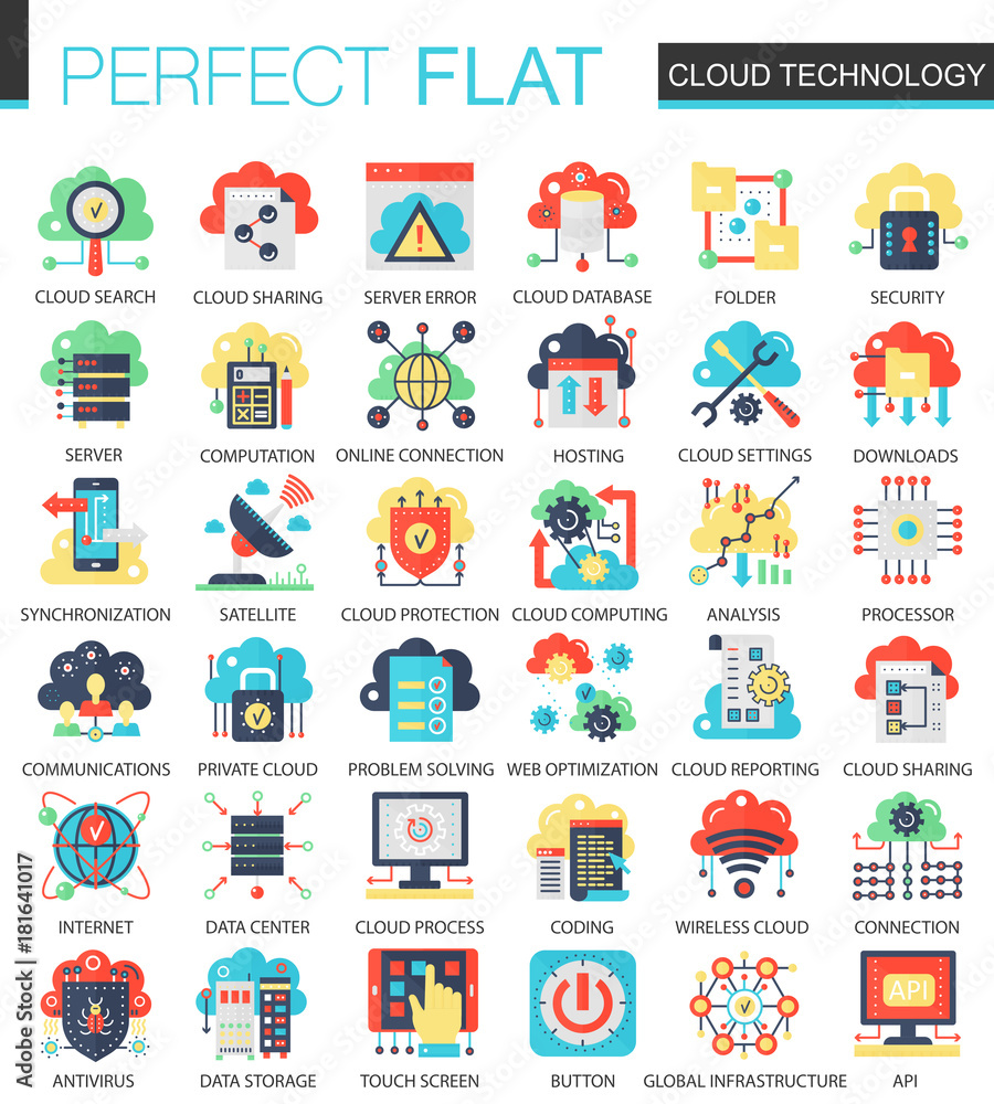 Vector Cloud data technology complex flat icon concept. Web infographic icons design.