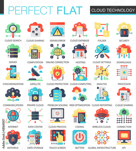 Vector Cloud data technology complex flat icon concept. Web infographic icons design.