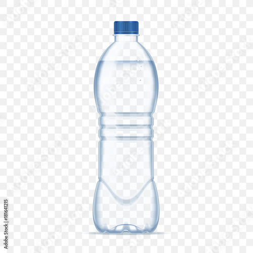 Plastic bottle with mineral water on alpha transparent background. Photo realistic bottle mockup vector illustration.