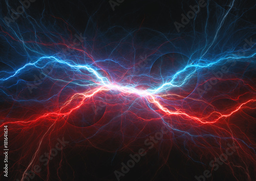 Red and blue electrical lightning, firea and icel plasma