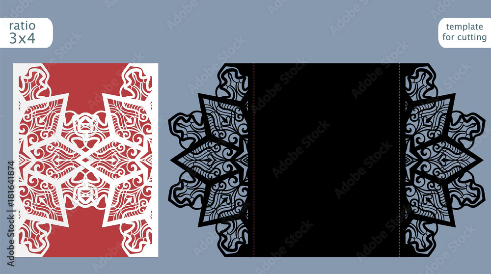 Laser cut wedding invitation card template vector. Die cut paper card
