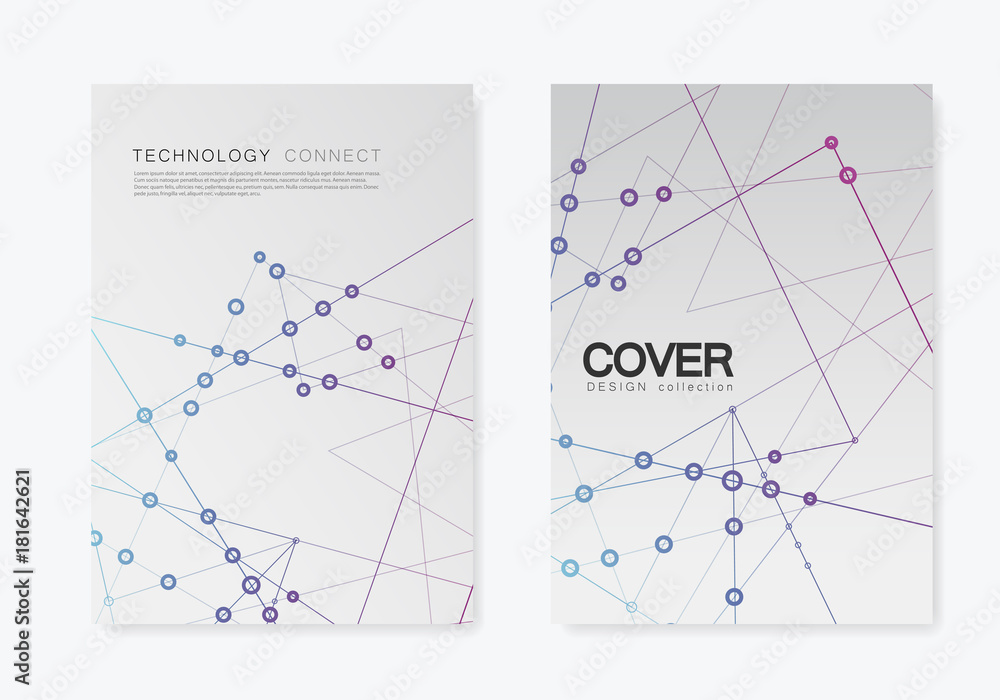 Abstract polygonal geometric shape with molecule structure style. Connect lines and dots cover brochure