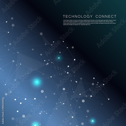Abstract blue color science background with connection dots and lines