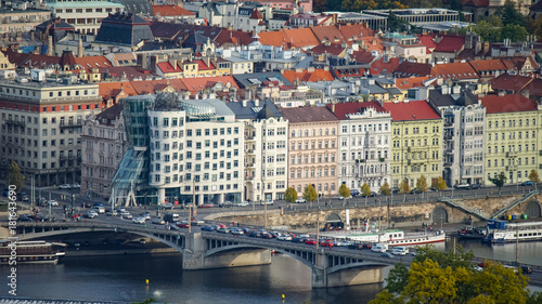 Photography Aerial view of the Old Town architecture with red roofs in Prague , Czech Republic