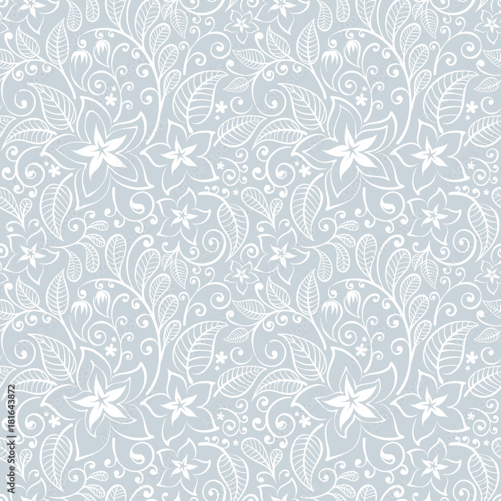 Floral seamless pattern. Light blue and white background in the style of Boho Floral seamless pattern. Light blue and white background in the style of Boho