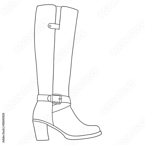 Thigh high boots for women. Outline vector doddle illustration