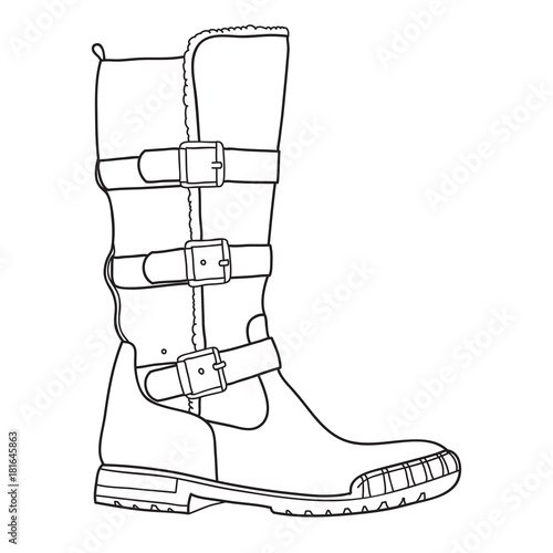 Thigh high boots for women. Outline vector doddle illustration