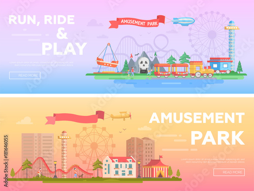Amusement park - set of modern flat vector illustrations