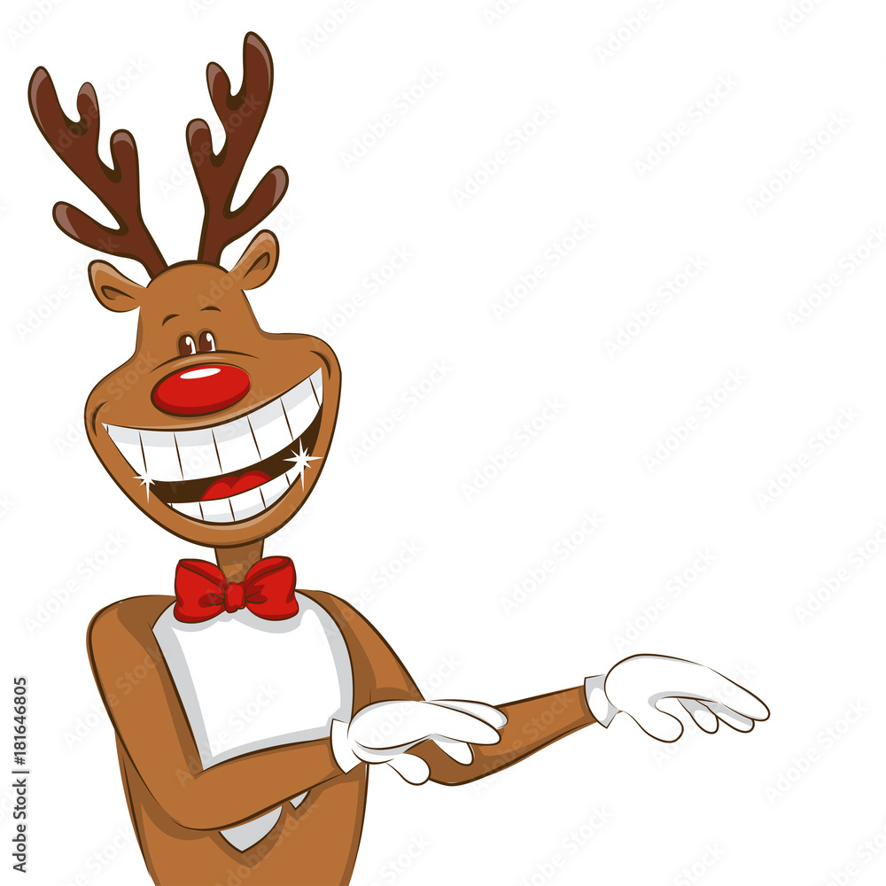 Obraz premium Illustration with cartoon Christmas deer. It's greet you and congratulate you on Christmas. Vector for you design. Isolated. 