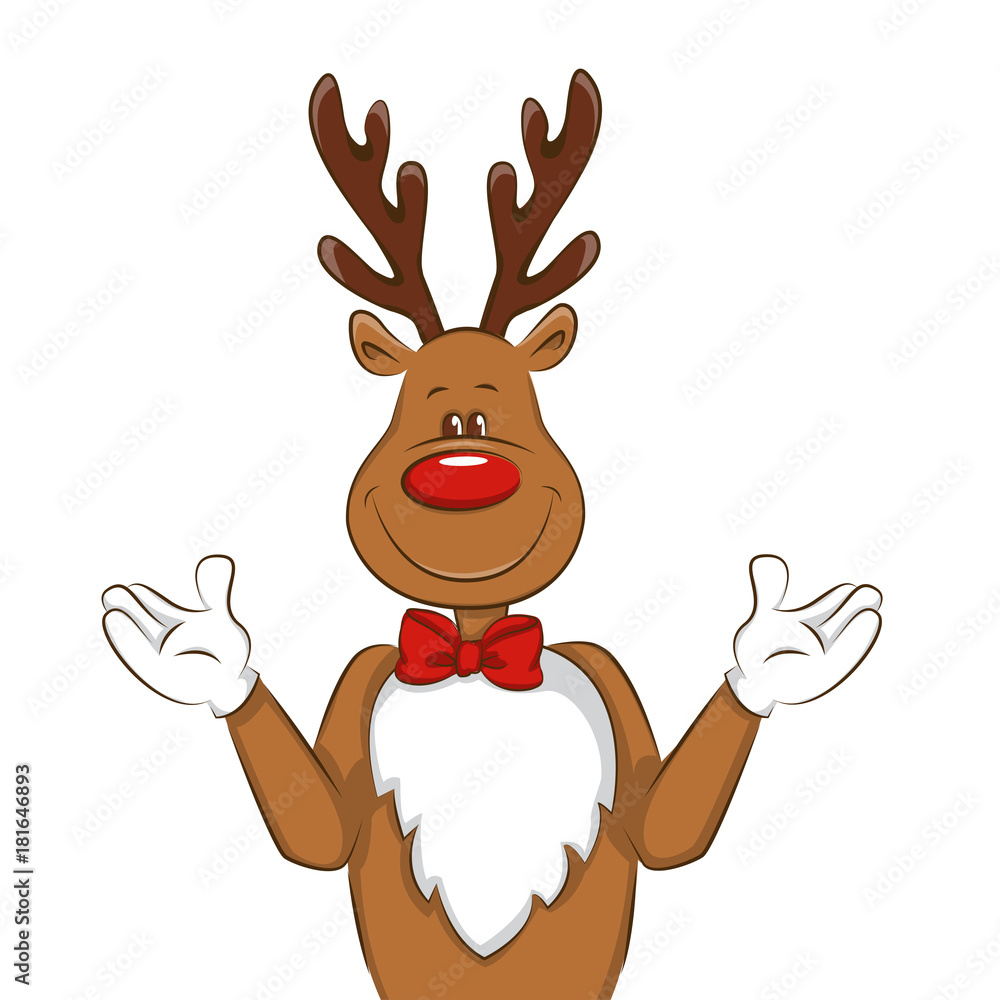 Obraz premium Illustration with cartoon Christmas deer. It's greet you and congratulate you on Christmas. Vector for you design. Isolated. 