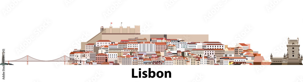 Lisbon city skyline vector illustration