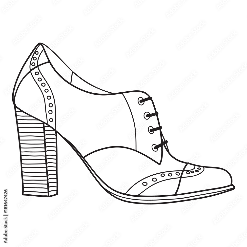 lita shoes on white background. Heels autumns boots. Vector doodle illustration