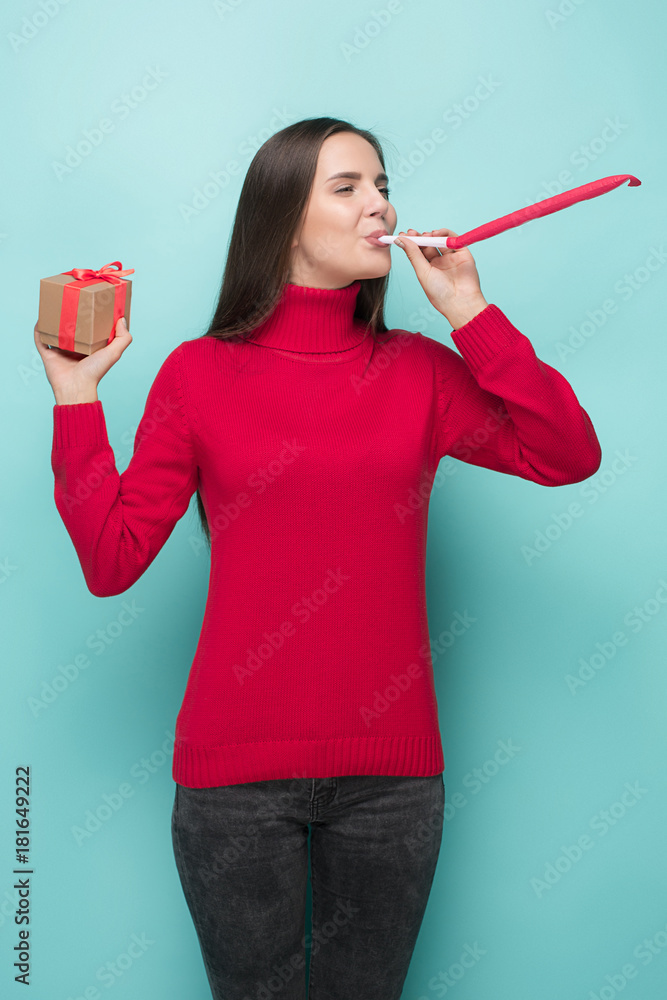 businesswoman celebrating birthday, isolated on white background businesswoman celebrating birthday, isolated on white background