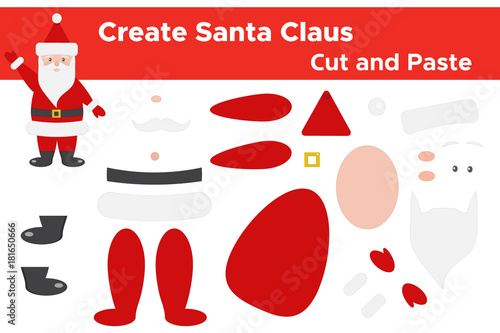 Craft educational game for children. Create Santa Claus. Cut and glue. Vector illustration.