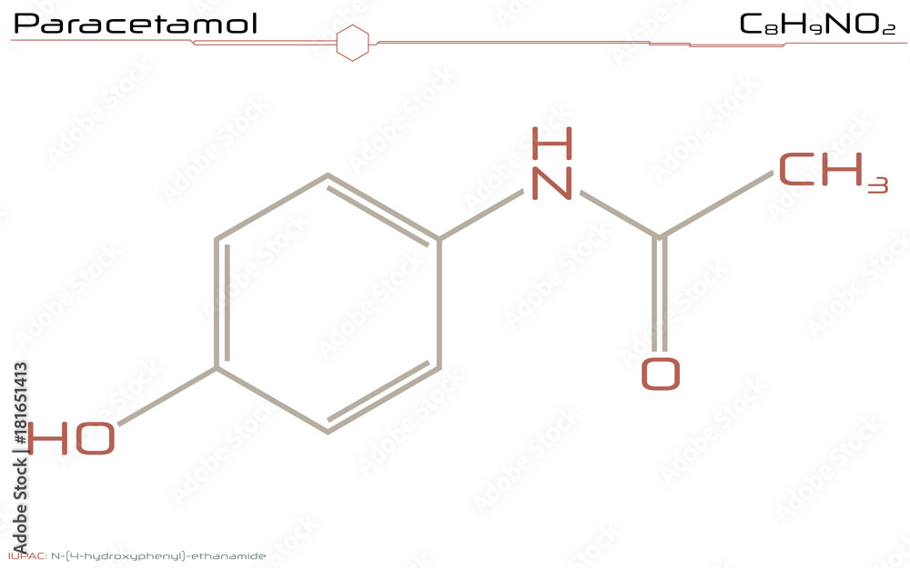 Large and detailed illustration of the molecule of Paracetamol Large and detailed illustration of the molecule of Paracetamol
