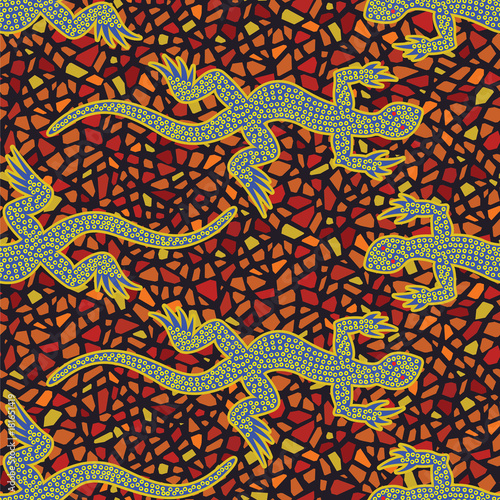 Mosaic seamless background with African lizards