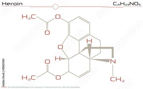 Large and detailed illustration of the molecule of Heroin