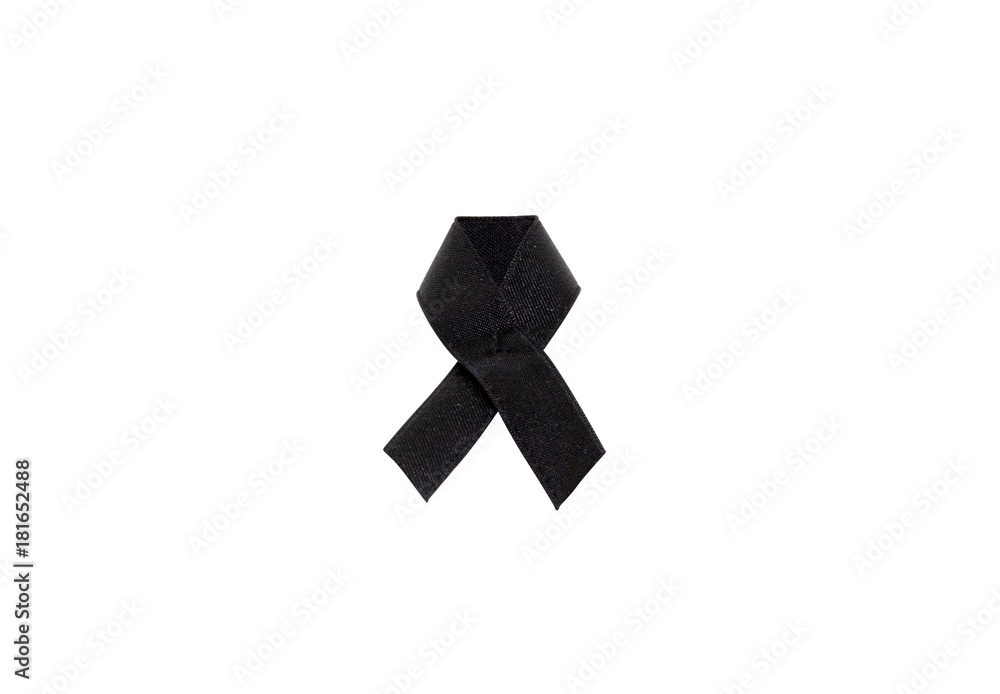 Black mourning ribbon or Black awareness ribbon isolated on white