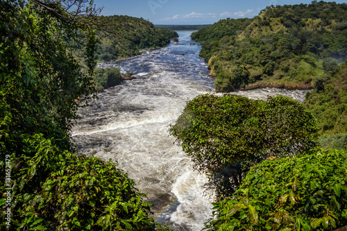 View from the top of the waterfalls on the Nile after the Murchison Falls  also known as Kabalega Falls. Currently threatened by oil drilling companies
