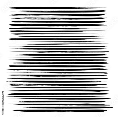 Long and thin texture strokes thick black gouache paint big set isolated on a white background