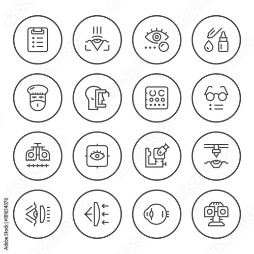 Set round line icons of ophthalmology