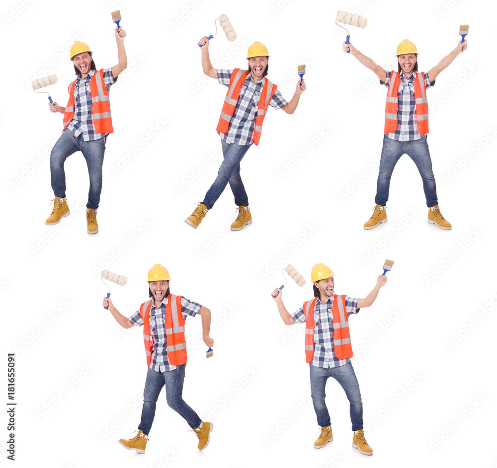 Obraz premium The funny painter isolated on white