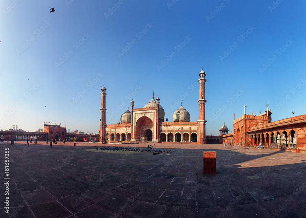 Panorama with Jama Masjid mosque. Delhi, India.