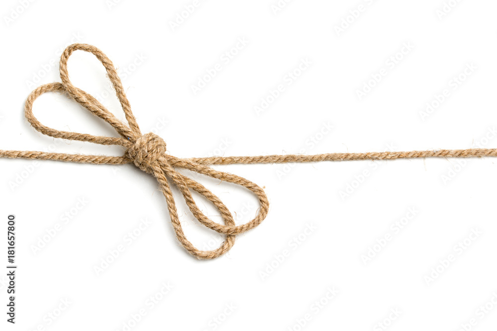 Rope with bow, bowknot, isolated on white.
