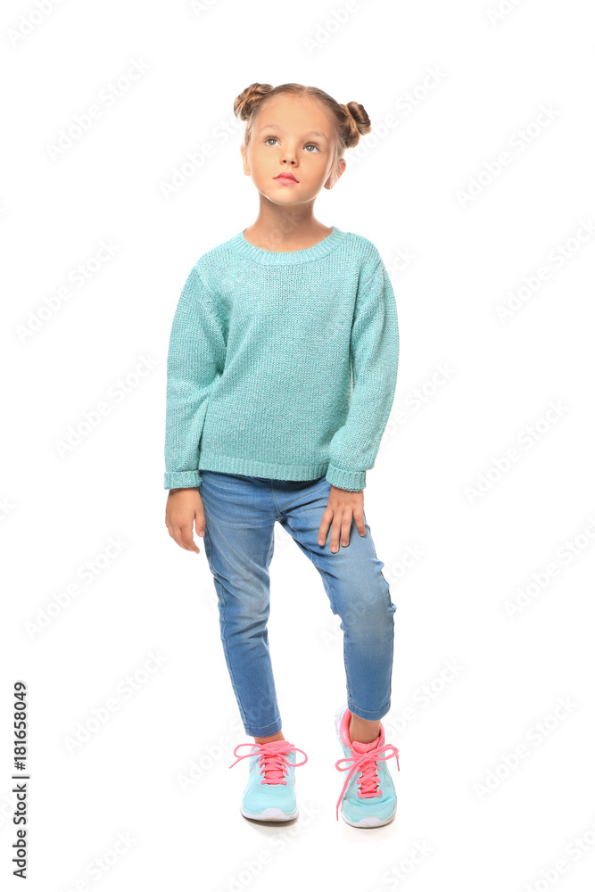 Little fashionable girl on white background Little fashionable girl on white background