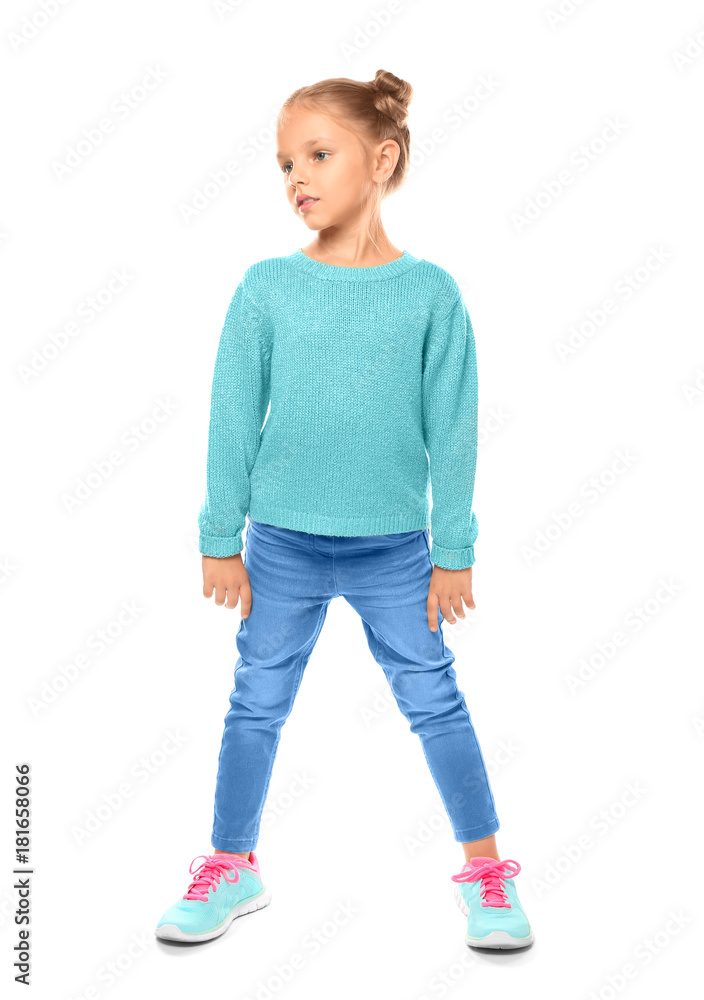 Little fashionable girl on white background Little fashionable girl on white background