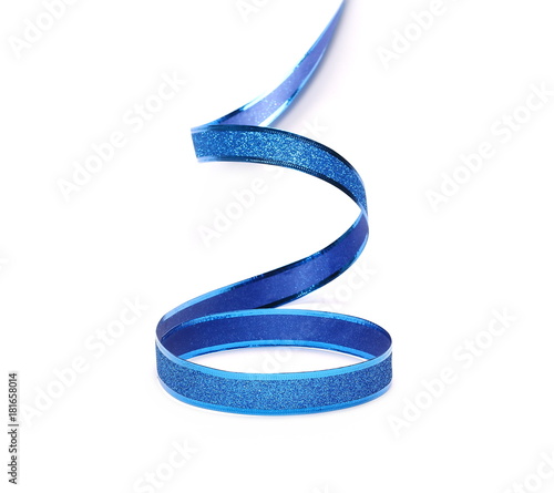 Blue ribbon isolated on white background, top view