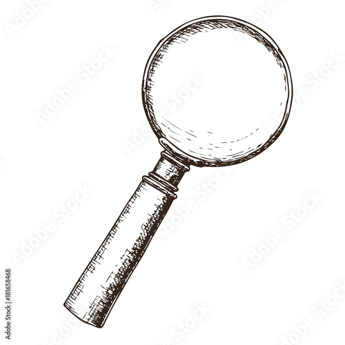 Magnifying glass on white background, sketch cartoon illustration of medical accessory for correct vision. Vector