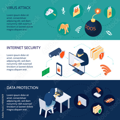 Hacker Activity Horizontal Isometric Banners