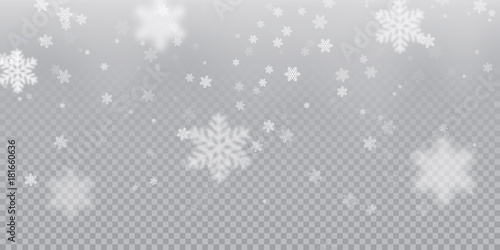 Falling snowflake pattern background of white cold snowfall overlay texture isolated on transparent background. Winter Xmas snow flake ice elements template for Christmas of New Year holiday design