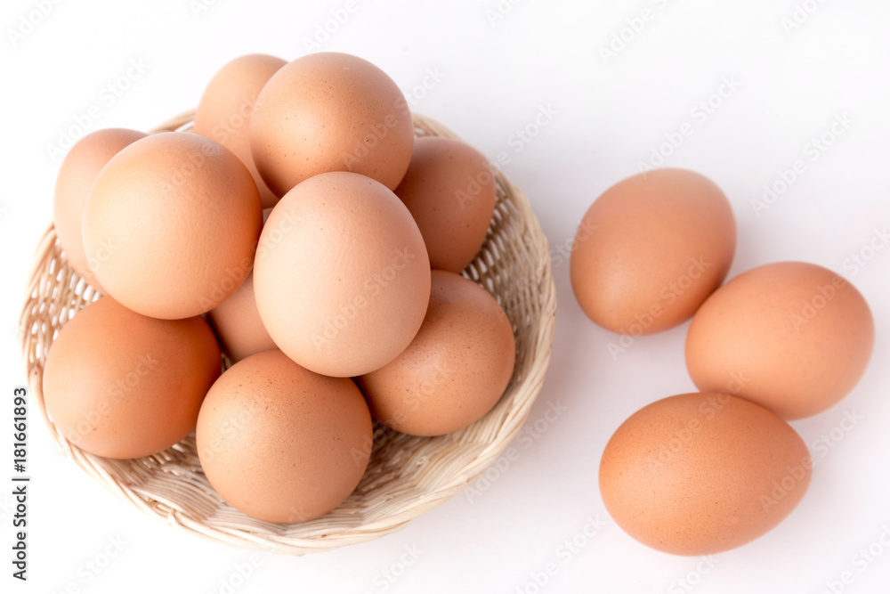 Top view Eggs in the basket on White Background Top view Eggs in the basket on White Background