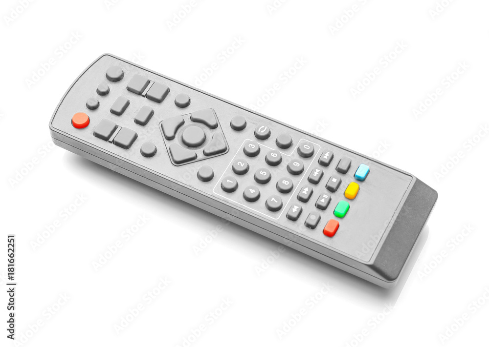 Modern TV remote control on white background Modern TV remote control on white background