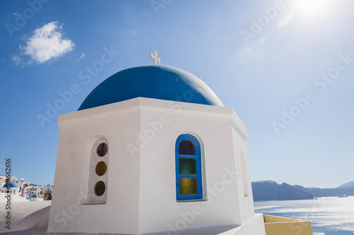 Blue church dome in Santorini