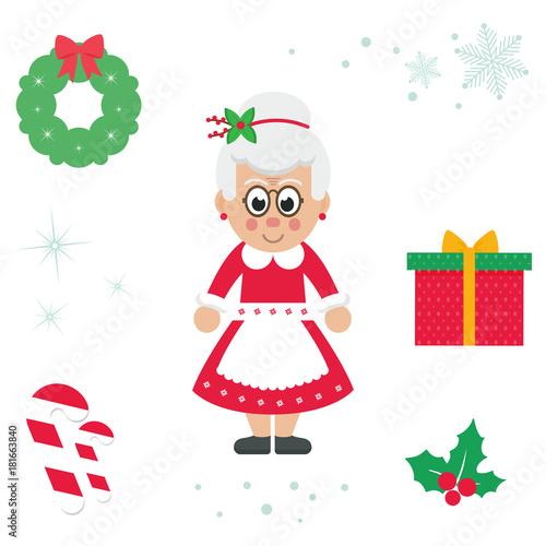 cartoon cute mrs santa vector christmas illustration