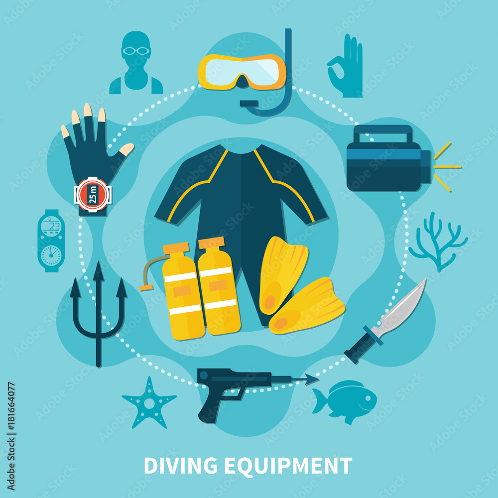 Diving Equipment Round Composition Diving Equipment Round Composition