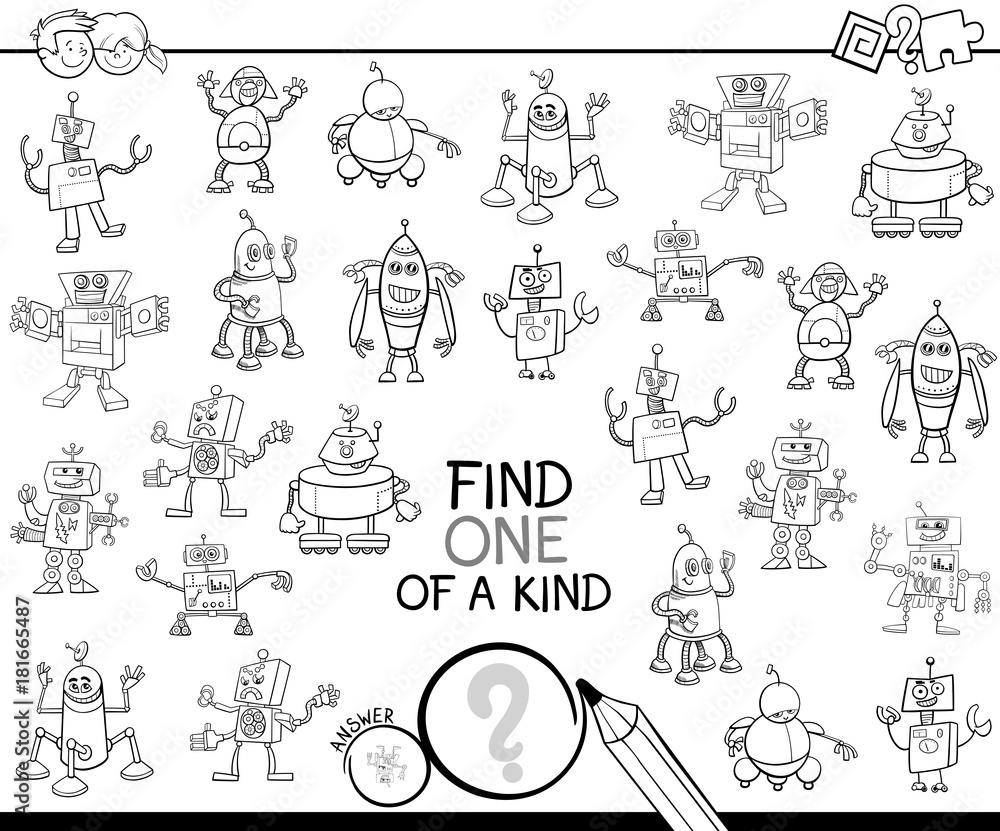 find one of a kind with robots color book find one of a kind with robots color book