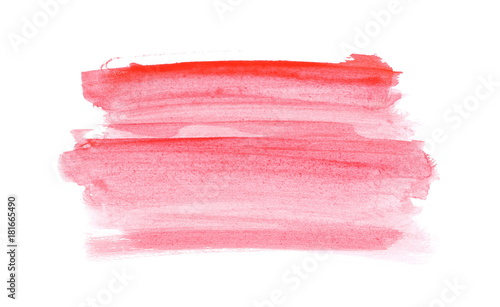 Red watercolor hand painted brush strokes isolated on white background, grunge paper texture, (with clipping path)