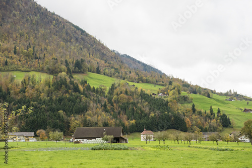 Engelberg  Switzerland  October 29 2017  Beautiful view of countryside village and mountain at autumn in Engelberg  Switzerland