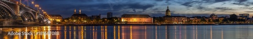 Photos Beautiful sunset night over Rhine / Rhein river and old bridge in Mainz near Frankfurt am Main, Germany